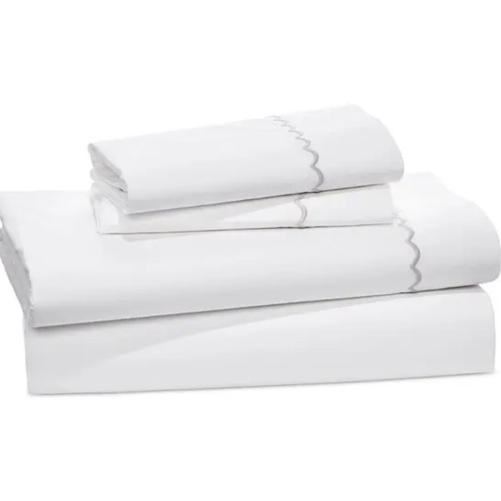 Matouk Astrid Cotton Percale King Duvet Cover Set White/Silver - NWT $800